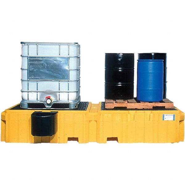 UltraTech - 535 Gal Sump Capacity, Polyethylene TWIN IBC Spill Pallet, Left Side Bucket with Drain - 61.6" Long x 22" Wide x 124-1/2" High, 8,000 Lb Capacity, 2 Totes, Includes 1 Left Side Bucket Shelf - Industrial Tool & Supply