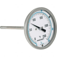Ashcroft - 6" Stem, 0 to 250° F Bi-Metal Thermometer - Industrial Tool & Supply