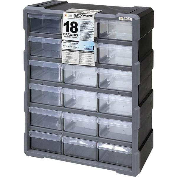 Quantum Storage - 18 Drawer, Small Parts Drawer Cabinet System - 18-3/4" Deep x 6-1/4" Wide x 15" High - Industrial Tool & Supply
