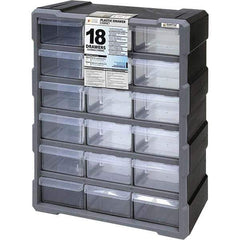 Quantum Storage - 18 Drawer, Small Parts Drawer Cabinet System - 18-3/4" Deep x 6-1/4" Wide x 15" High - Industrial Tool & Supply