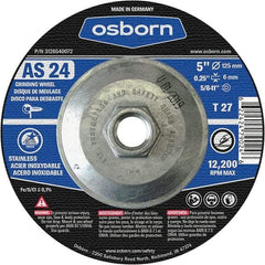 Osborn - 24 Grit, 5" Wheel Diam, 1/4" Wheel Thickness, Type 27 Depressed Center Wheel - Coarse Grade, Aluminum Oxide, 12,225 Max RPM - Industrial Tool & Supply