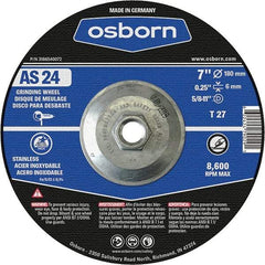 Osborn - 24 Grit, 7" Wheel Diam, 1/4" Wheel Thickness, Type 27 Depressed Center Wheel - Coarse Grade, Aluminum Oxide, 8,600 Max RPM - Industrial Tool & Supply