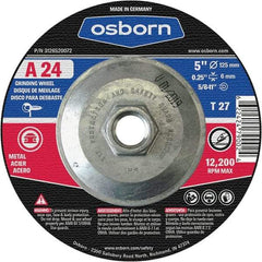 Osborn - 24 Grit, 5" Wheel Diam, 1/4" Wheel Thickness, Type 27 Depressed Center Wheel - Coarse Grade, Aluminum Oxide, 12,225 Max RPM - Industrial Tool & Supply