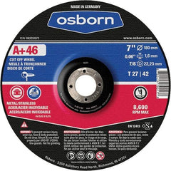 Osborn - 7" 46 Grit Aluminum Oxide Cutoff Wheel - 0.06" Thick, 7/8" Arbor, Use with Angle Grinders - Industrial Tool & Supply