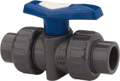 Simtech - 3/4" Pipe, Full Port, Polypropylene True Union Design Ball Valve - Inline - Two Way Flow, FNPT x FNPT Ends, Tee Handle, 232 WOG - Industrial Tool & Supply
