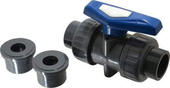 Simtech - 1" Pipe, Full Port, PVC True Union Design Ball Valve - Inline - Two Way Flow, FNPT x FNPT (with Socket Adapter) Ends, Tee Handle, 232 WOG - Industrial Tool & Supply