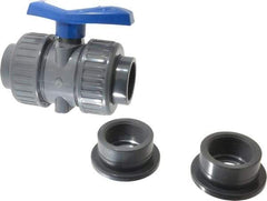 Simtech - 2" Pipe, Full Port, PVC True Union Design Ball Valve - Inline - Two Way Flow, FNPT x FNPT (with Socket Adapter) Ends, Tee Handle, 232 WOG - Industrial Tool & Supply