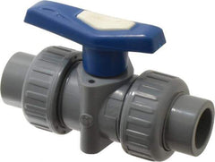 Simtech - 1/2" Pipe, Full Port, CPVC True Union Design Ball Valve - Inline - Two Way Flow, FNPT x FNPT (with Socket Adapter) Ends, Tee Handle, 232 WOG - Industrial Tool & Supply