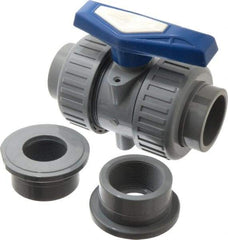 Simtech - 2" Pipe, Full Port, CPVC True Union Design Ball Valve - Inline - Two Way Flow, FNPT x FNPT (with Socket Adapter) Ends, Tee Handle, 232 WOG - Industrial Tool & Supply