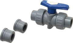 Simtech - 1/2" Pipe, Full Port, CPVC True Union Design Ball Valve - Inline - Two Way Flow, FNPT x FNPT (with Socket Adapter) Ends, Tee Handle, 232 WOG - Industrial Tool & Supply