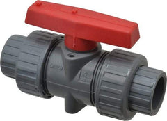 Simtech - 3/4" Pipe, Full Port, CPVC True Union Design Ball Valve - Inline - Two Way Flow, FNPT x FNPT (with Socket Adapter) Ends, Tee Handle, 232 WOG - Industrial Tool & Supply