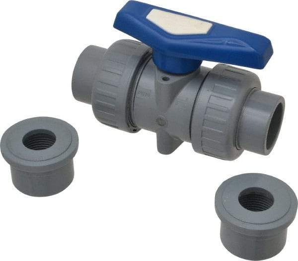Simtech - 1" Pipe, Full Port, CPVC True Union Design Ball Valve - Inline - Two Way Flow, FNPT x FNPT (with Socket Adapter) Ends, Tee Handle, 232 WOG - Industrial Tool & Supply