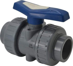 Simtech - 1-1/2" Pipe, Full Port, CPVC True Union Design Ball Valve - Inline - Two Way Flow, FNPT x FNPT (with Socket Adapter) Ends, Tee Handle, 232 WOG - Industrial Tool & Supply