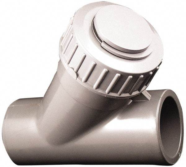 Simtech - 1/2" Pipe, Socket Ends, PVC Y-Strainer - 150 psi Pressure Rating - Industrial Tool & Supply