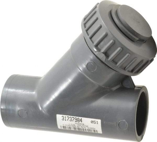 Simtech - 1-1/2" Pipe, Socket Ends, PVC Y-Strainer - 90 psi Pressure Rating - Industrial Tool & Supply