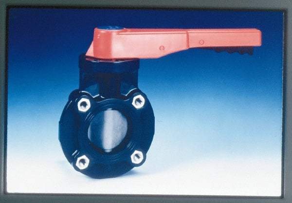 Simtech - 2" Pipe, Wafer Butterfly Valve - Lever Handle, PVDF Body, Viton Seat, 150 WOG, PVDF Disc, Stainless Steel Stem - Industrial Tool & Supply