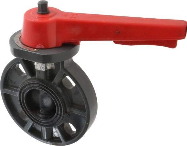 Simtech - 2" Pipe, Wafer Butterfly Valve - Lever Handle, PVC Body, EPDM Seat, 150 WOG, Polypropylene Disc, Stainless Steel Stem - Industrial Tool & Supply