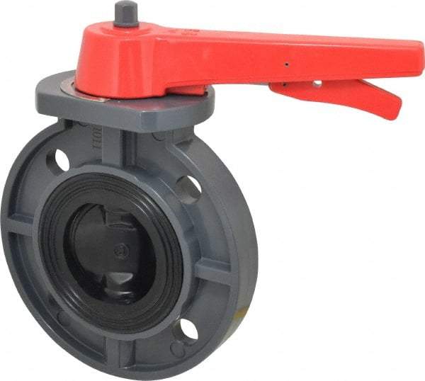 Simtech - 3" Pipe, Wafer Butterfly Valve - Lever Handle, PVC Body, EPDM Seat, 150 WOG, Polypropylene Disc, Stainless Steel Stem - Industrial Tool & Supply