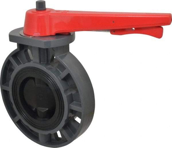 Simtech - 4" Pipe, Wafer Butterfly Valve - Lever Handle, PVC Body, EPDM Seat, 150 WOG, Polypropylene Disc, Stainless Steel Stem - Industrial Tool & Supply