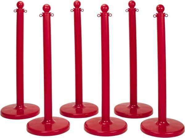 PRO-SAFE - 40" High, 2-1/2" Pole Diam, Warning Post - 14" Base Diam, Round Plastic Base, Red Plastic Post, For Outdoor Use - Industrial Tool & Supply