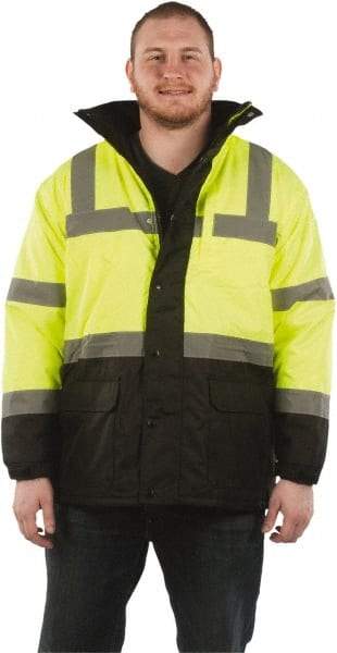 Utility Pro Wear - Size L Cold Weather & High Visibility Parka - Yellow, Polyester & Teflon, Zipper, Snaps Closure - Industrial Tool & Supply