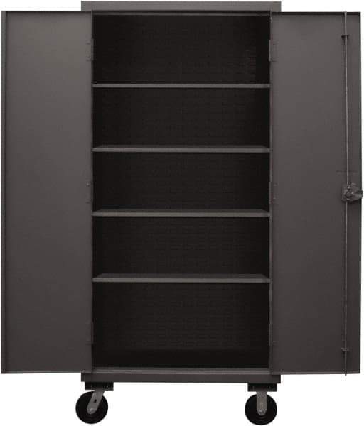 Durham - 4 Shelf Mobile Storage Cabinet - Steel, 36" Wide x 24" Deep x 80" High, Gray - Industrial Tool & Supply
