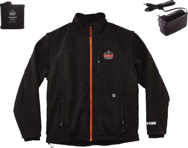 Ergodyne - Size L Heated & Cold Weather Jacket - Black, Polyester, Zipper Closure, 38 to 42" Chest - Industrial Tool & Supply