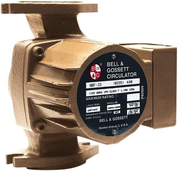 Bell & Gossett - .17 hp, 1 Phase, Bronze Housing, Noryl Impeller, Inline Circulator Pump - 115/230V Volt, 60 Hz Hz, 125 Max psi, 120V Motor - Industrial Tool & Supply