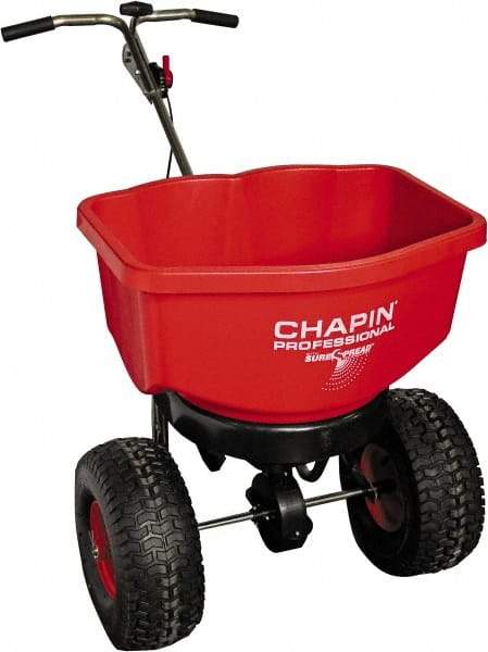 Chapin - 100 Lb Stainless Steel Walk Behind Broadcast Landscape Spreader - 14" Pneumatic Wheels - Industrial Tool & Supply