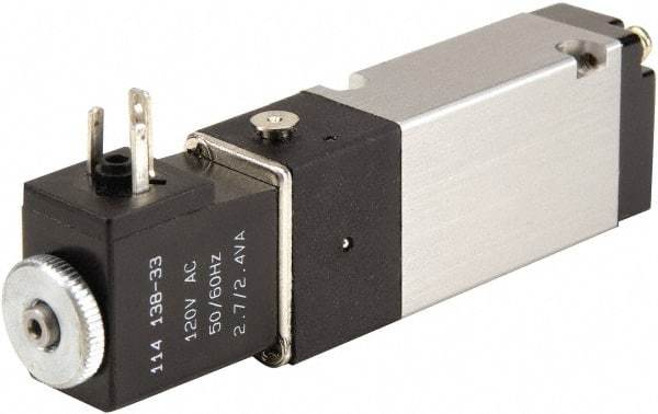 ARO/Ingersoll-Rand - 1/8" Inlet x 1/8" Outlet, Solenoid Actuator, Spring Return, 2 Position, Body Ported Solenoid Air Valve - 24 VDC Input, 0.7 CV, 4 Way, 115 psi, 122° Max Temp - Industrial Tool & Supply