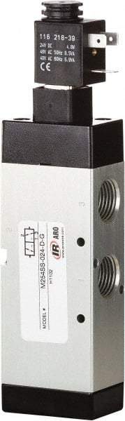 ARO/Ingersoll-Rand - 1/2" Inlet x 1/2" Outlet, Single Solenoid Actuator, Spring Return, 2 Position, Body Ported Solenoid Air Valve - 120 VAC Input, 4.32 CV, 3 Way, 115 psi, 122° Max Temp, 15° Min Temp - Industrial Tool & Supply