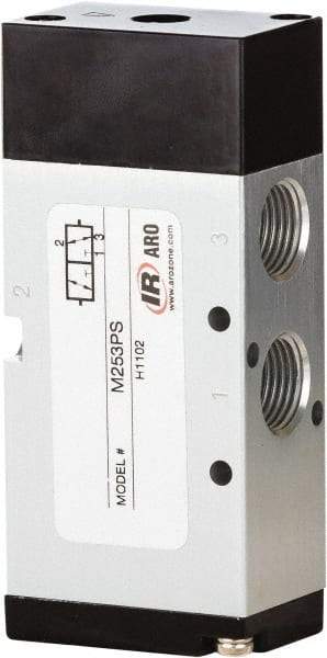 ARO/Ingersoll-Rand - 1/2" Inlet x 1/2" Outlet, Pilot Actuator, Spring Return, 2 Position, Body Ported Solenoid Air Valve - 4.32 CV, 3 Way, 140 psi, 122° Max Temp, 15° Min Temp - Industrial Tool & Supply