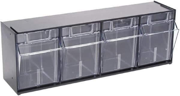 Deflect-o - 4 Compartment, 23-5/8 Inch Wide x 6-5/8 Inch Deep x 8-1/8 Inch High, Covered Modular - Plastic, Black and Clear - Industrial Tool & Supply