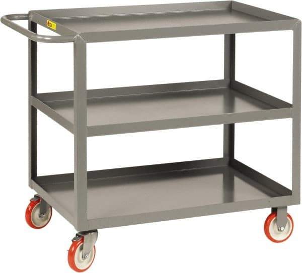 Little Giant - 1,200 Lb Capacity, 24" Wide x 36" Long x 35" High Service Cart - 3 Shelf, Steel, 2 Rigid/2 Swivel Casters - Industrial Tool & Supply