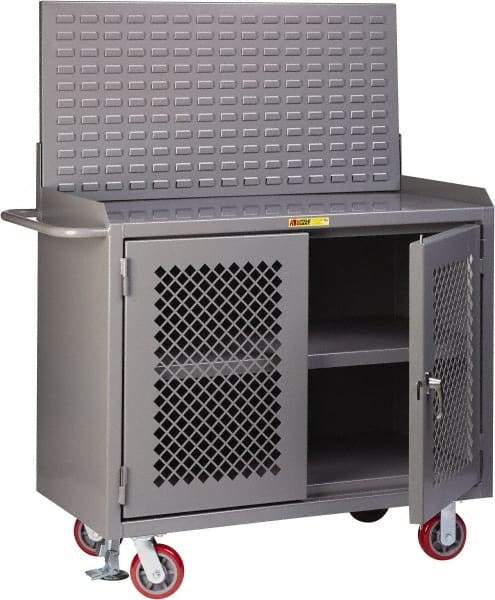 Little Giant - Mobile Bench Cabinet with Louvered Panel - Steel, Gray, 48" Long x 24" Deep x 65" High - Industrial Tool & Supply