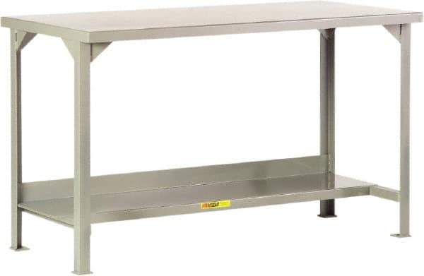 Little Giant - 72 Wide x 30" Deep x 36" High, 12 Gauge Steel Workbench - Edge Turned Down, Fixed Legs, Gray - Industrial Tool & Supply