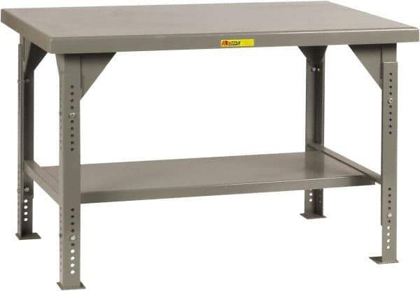 Little Giant - 48 Wide x 30" Deep x 28" High, 7 Gauge Steel Workbench - Comfort Edge, Adjustable Height Legs, Gray - Industrial Tool & Supply