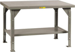 Little Giant - 72 Wide x 36" Deep x 28" High, 7 Gauge Steel Workbench - Comfort Edge, Adjustable Height Legs, Gray - Industrial Tool & Supply