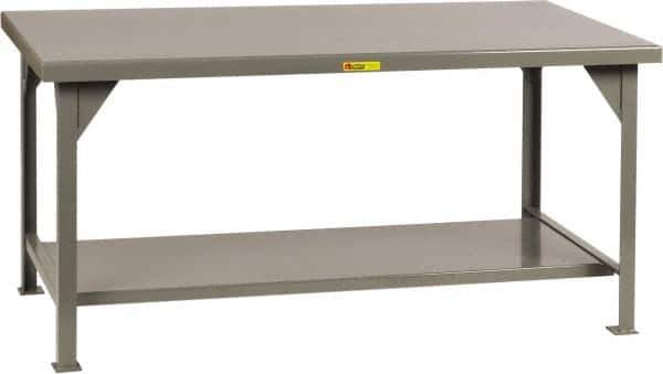 Little Giant - 84 Wide x 42" Deep x 34" High, 7 Gauge Steel Workbench - Comfort Edge, Fixed Legs, Gray - Industrial Tool & Supply