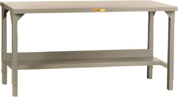 Little Giant - 72 Wide x 30" Deep x 27" High, 12 Gauge Steel Workbench - Edge Turned Down, Adjustable Height Legs, Gray - Industrial Tool & Supply