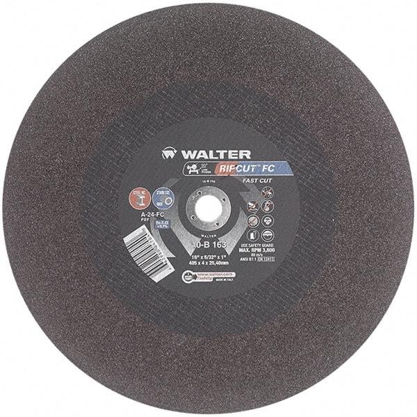 WALTER Surface Technologies - 16" 24 Grit Aluminum Oxide Cutoff Wheel - 5/32" Thick, 1" Arbor, 3,800 Max RPM, Use with Stationary Tools - Industrial Tool & Supply