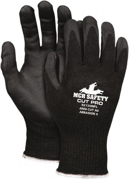 MCR Safety - Size XL (10), ANSI Cut Lvl A6, Puncture Lvl 4, Abrasion Lvl 4, Nitrile Coated Cut Resistant Gloves - Palm & Fingertips Coated, Black, Paired - Industrial Tool & Supply