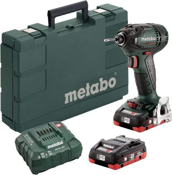 Metabo - 18 Volt, 1/4" Drive, 1,770 Ft/Lb Torque, Cordless Impact Driver - Pistol Grip Handle, 2900 RPM, 2 Batteries Included - Industrial Tool & Supply