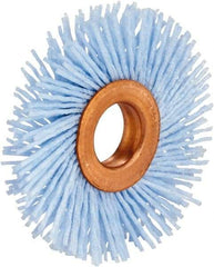 Tanis - 3" OD, 1/2" Arbor Hole, Crimped Nylon Wheel Brush - 3/8" Face Width, 7/8" Trim Length, 0.035" Filament Diam - Industrial Tool & Supply