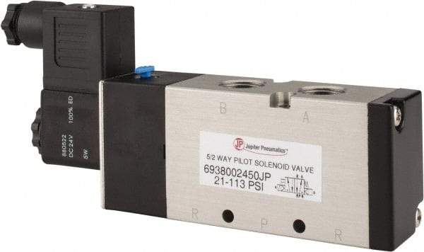 PRO-SOURCE - 3/8", 5/2 Way Single Stacking Solenoid Valve - 24 VDC, 1.9 CV Rate, 2.81" High x 6.22" Long - Industrial Tool & Supply