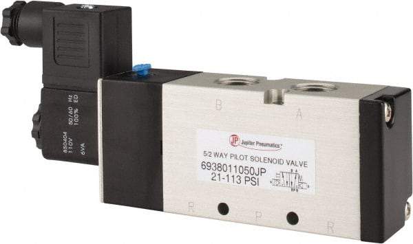 PRO-SOURCE - 3/8", 5/2 Way Single Stacking Solenoid Valve - 110 VAC, 1.9 CV Rate, 2.81" High x 6.22" Long - Industrial Tool & Supply