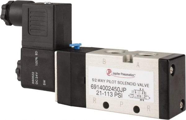 PRO-SOURCE - 1/4", 5/2 Way Single Stacking Solenoid Valve - 24 VDC, 0.98 CV Rate, 2.6" High x 5.12" Long - Industrial Tool & Supply