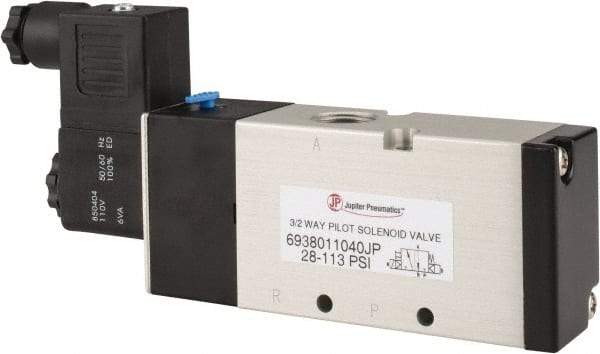 PRO-SOURCE - 3/8", 3/2 Way Single Stacking Solenoid Valve - 110 VAC, 1.38 CV Rate, 2.81" High x 6.22" Long - Industrial Tool & Supply