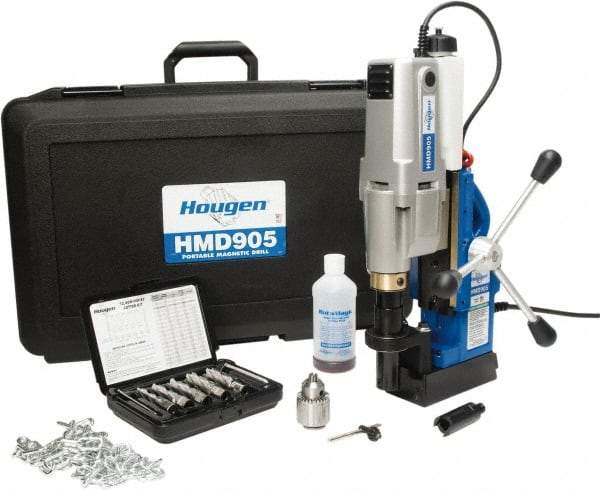 Hougen - 2" Travel, Portable Magnetic Drill Press - 250 & 450 RPM, 9 Amps, 1.5 hp, 1035 Watts - Industrial Tool & Supply