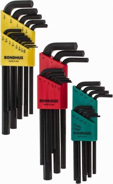 Bondhus - 30 Piece L-Key Hex Key Set - Hex Range 0.05 to 3/8", 8-5/8" OAL, Protanium High Torque Steel - Industrial Tool & Supply